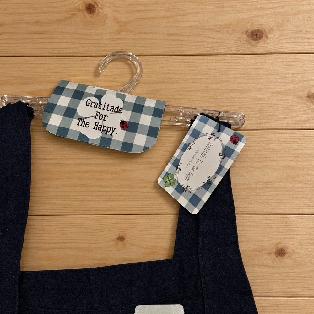 Japanese Apron Navy/Beige Plaid Check Fabric w/ Pocket One Size. [A4]